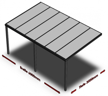 Preview: Überdachung mit 16 mm Polycarbonat, 6 x 3,5 m